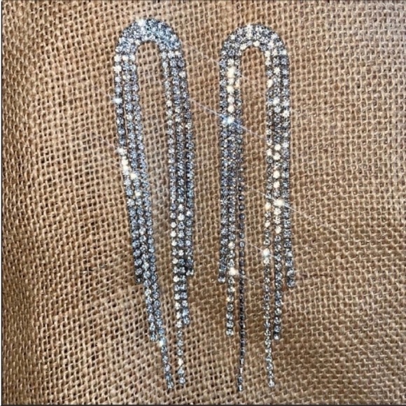 Rhinestone Crystal Earrings Silver Plated Dangle Tassel Waterfall Asos U… - Picture 6 of 11